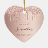 18e verjaardag roos gouden glitter roze hart keramisch ornament (Voorkant)