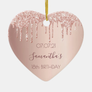 18e verjaardag roos gouden glitter roze hart keramisch ornament