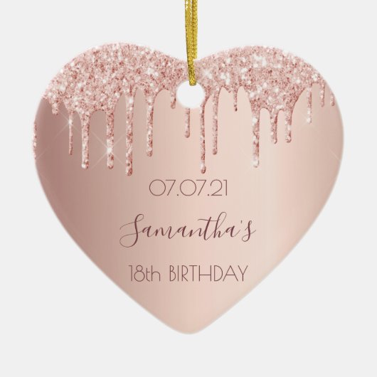 18e verjaardag roos gouden glitter roze hart keramisch ornament (Voorkant)
