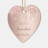 18e verjaardag roos gouden glitter roze hart keramisch ornament (Links)