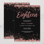 18e verjaardag roos gouden glitter Uitnodiging (Voorkant / Achterkant)