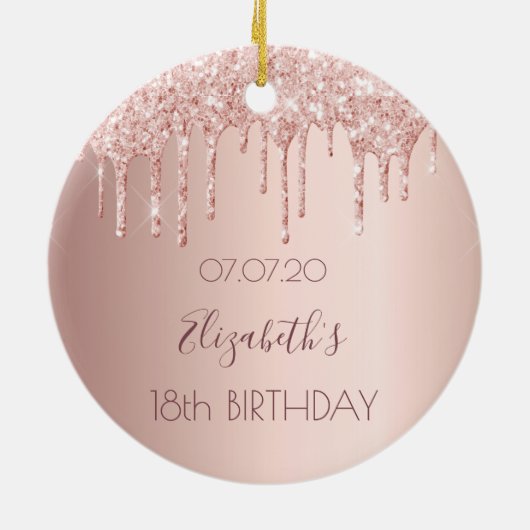 18e verjaardag roos gouden glitterdruppels keramisch ornament (Achterkant)