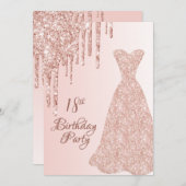 18e verjaardag roos gouden jurk glitter drip kaart (Voorkant / Achterkant)