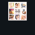 18e verjaardag roos gouden naam foto collage canvas afdruk<br><div class="desc">Een unieke 18e verjaardagsgeschenk of -hoed, die haar leven viert met een collage van 8 van je foto's. Voeg afbeeldingen van haar familie, vrienden, huisdieren, hobbies of droomreisbestemming toe. Pas een naam, leeftijd 18 en een datum aan en voeg deze toe. Grijze en zwarte gekleurde letters. Een goudkleurige achtergrond van...</div>
