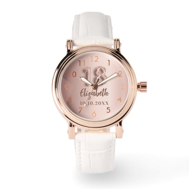 18e verjaardag roos gouden naam horloge (Voorkant)