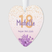 18e verjaardag roos gouden paarse bloemen ornament (voorkant)