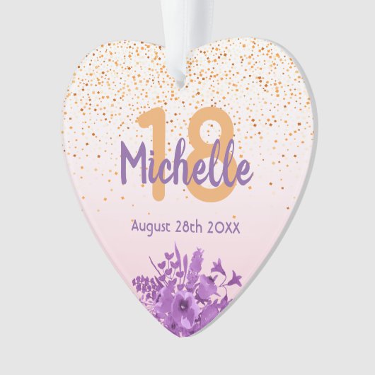 18e verjaardag roos gouden paarse bloemen ornament (voorkant)