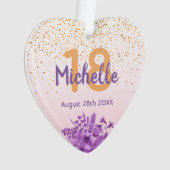 18e verjaardag roos gouden paarse bloemen ornament (voorkant)