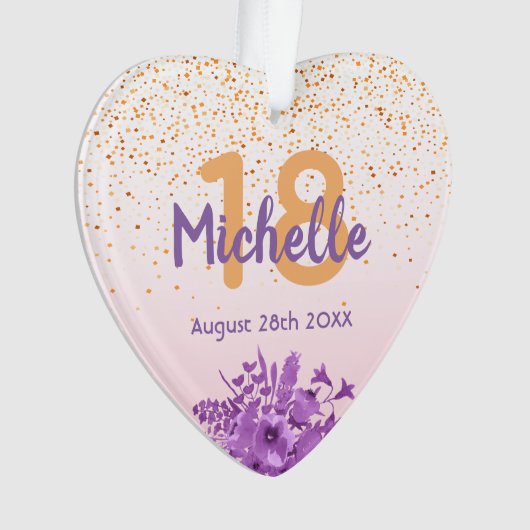 18e verjaardag roos gouden paarse bloemen ornament (voorkant)