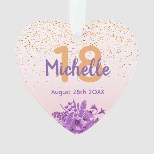 18e verjaardag roos gouden paarse bloemen ornament (achterkant)