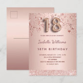 18e verjaardag roos gouden roze ballonscriptsterre briefkaart (Voorkant / Achterkant)