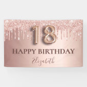 18e Verjaardag roos Gouden Roze Druppels Spandoek (Horizontaal)