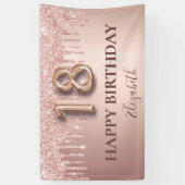 18e Verjaardag roos Gouden Roze Druppels Spandoek (Verticaal)