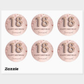 18e verjaardag roos gouden roze sterren ballonlett ronde sticker (Vel)