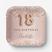 18e verjaardag roos gouden zwarte glitter naam papieren bordje (Voorkant)