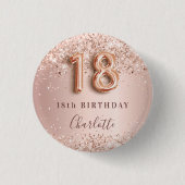 18e verjaardag roos gouden zwarte glitter naam tag ronde button 3,2 cm (Voorkant)