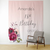 18e verjaardag roos gouden zwarte roze floralen wandkleed (In situ)