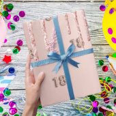 18e verjaardag roos goudglitter druppelt roze cadeaupapier