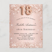 18e verjaardag roos goudzige glitterstof uitnodiging briefkaart (Voorkant)