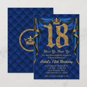 18e verjaardag Royal Blue Gold Crown Kaart