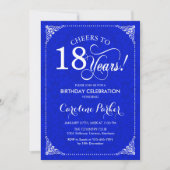 18e verjaardag - Royal Blue White Damask Kaart (Voorkant)