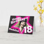 18e verjaardag roze aangepaste fotokaart kaart (Gele Bloem)