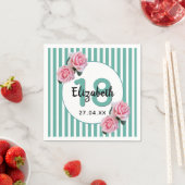 18e verjaardag roze bloemen blauwgroen groene stre servet (Insitu)