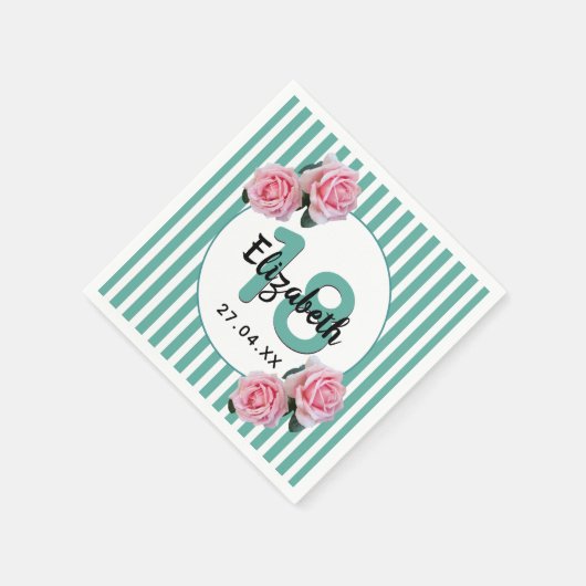 18e verjaardag roze bloemen blauwgroen groene stre servet (Hoek)