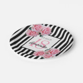 18e verjaardag roze bloemen zwart witte strepen papieren bordje (Gekanteld)