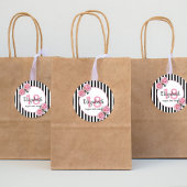 18e verjaardag roze floralen zwarte strepen naam ronde sticker