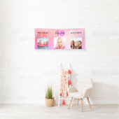 18e verjaardag roze foto glitter welkom spandoek (Insitu)