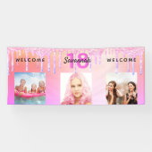 18e verjaardag roze foto glitter welkom spandoek (Horizontaal)