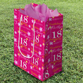 18e verjaardag roze gele aangepaste naam geschenkt medium cadeauzakje