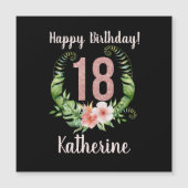 18e Verjaardag Roze Glitter Bloemen Naam Kaart (Voorkant)