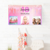 18e verjaardag roze glitter druppels foto spandoek (Insitu)