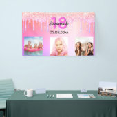 18e verjaardag roze glitter druppels foto spandoek (Beurs)