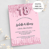 18e verjaardag roze glitter druppels partij kaart