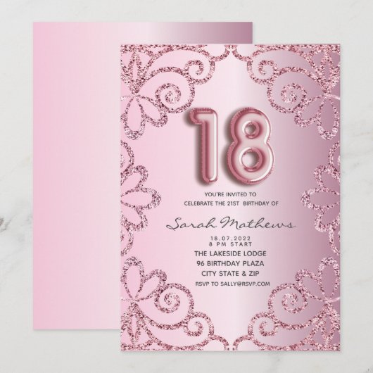 18e verjaardag Roze Glitter Prinses Kaart (Voorkant / Achterkant)