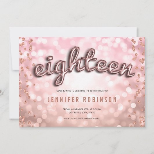 18e Verjaardag Roze Goud Blush Ballonnen Glitter Kaart (Voorkant)