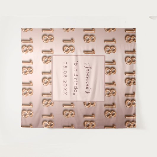 18e verjaardag roze goud luxe monogram wandkleed (Voorkant (horizontaal))