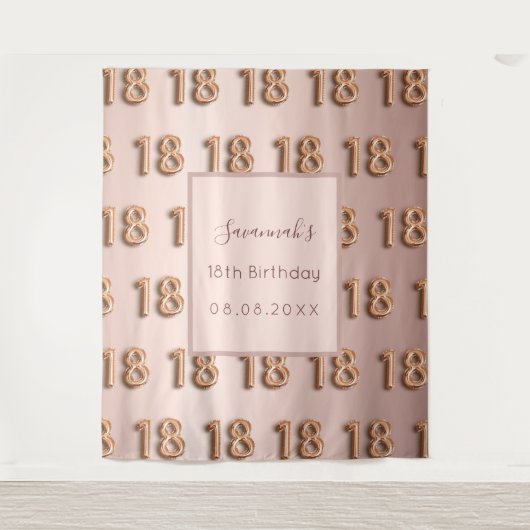 18e verjaardag roze goud luxe monogram wandkleed (Voorkant)