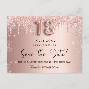 18e verjaardag roze goud zilveren blush save the d aankondigingskaart
