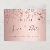 18e verjaardag roze gouden blush sterren save the briefkaart (Voorkant)