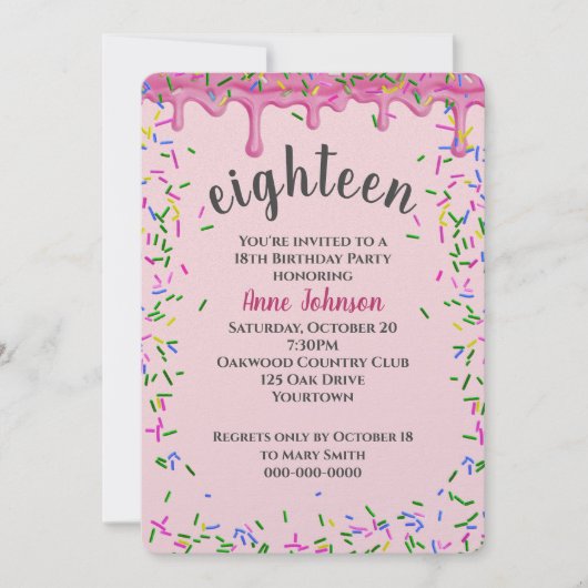 18e verjaardag roze ijsjes en strooisel kaart (Voorkant)