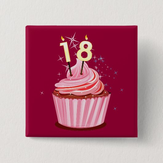 18e verjaardag - Roze koekje Vierkante Button 5,1 Cm (Voorkant)