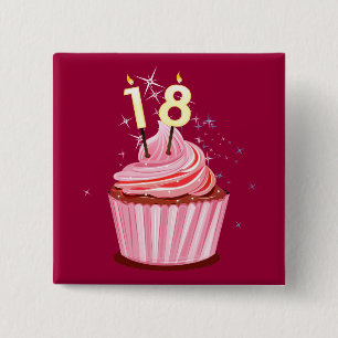 18e verjaardag - Roze koekje Vierkante Button 5,1 Cm