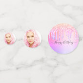 18e verjaardag roze paarse foto druipt confetti (Achterkanten)