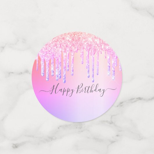 18e verjaardag roze paarse foto druipt confetti (Kleine voorkant)