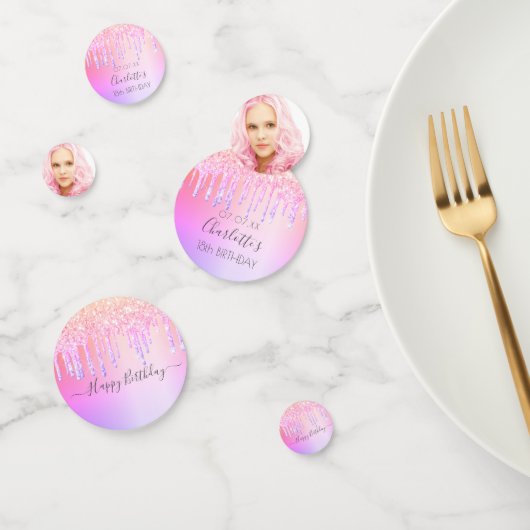 18e verjaardag roze paarse foto druipt confetti (Groep)