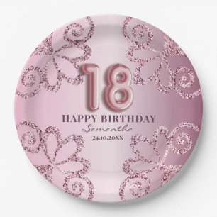 18e Verjaardag Roze Prinses Glitter Ballon Script Papieren Bordje